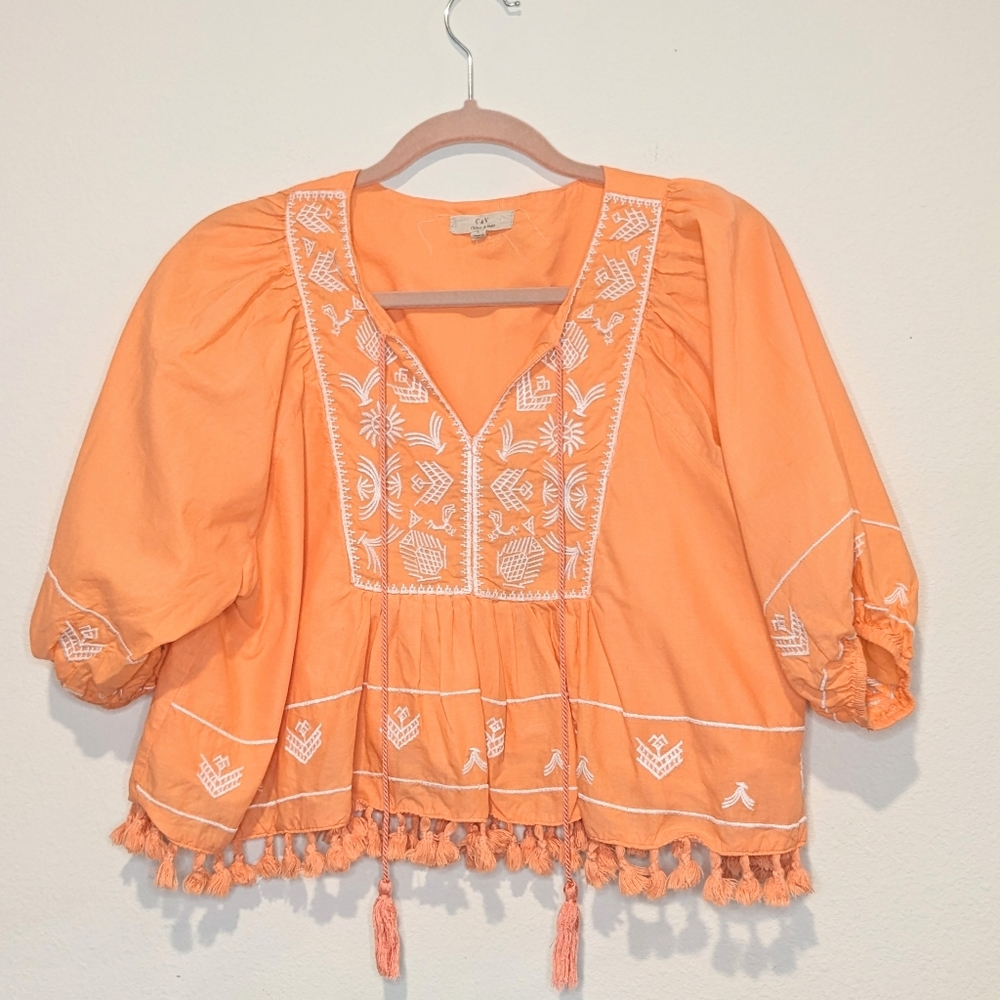 Chelsea & Violet ruffle sleeve embroidered blouse size L